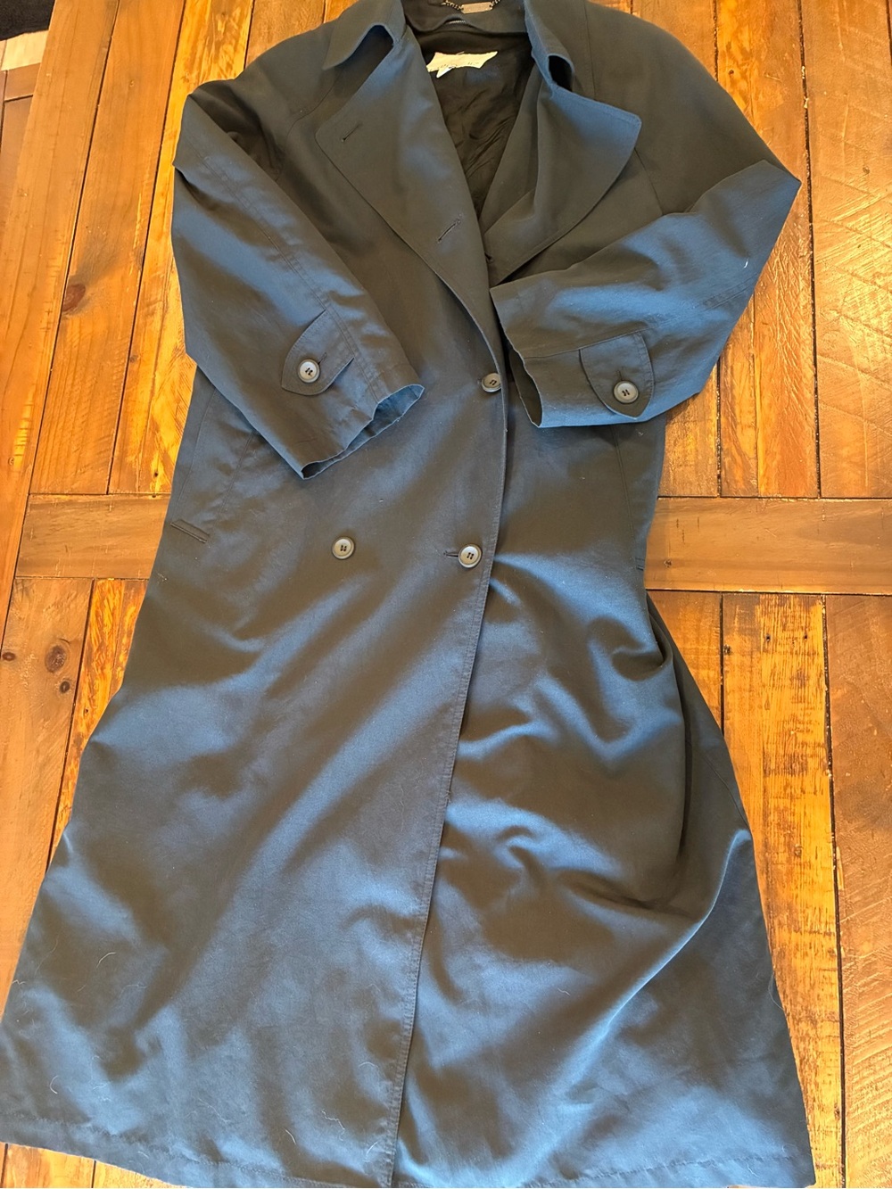 Black London Fog Double-Breasted Black Women's Trench Coat 8P